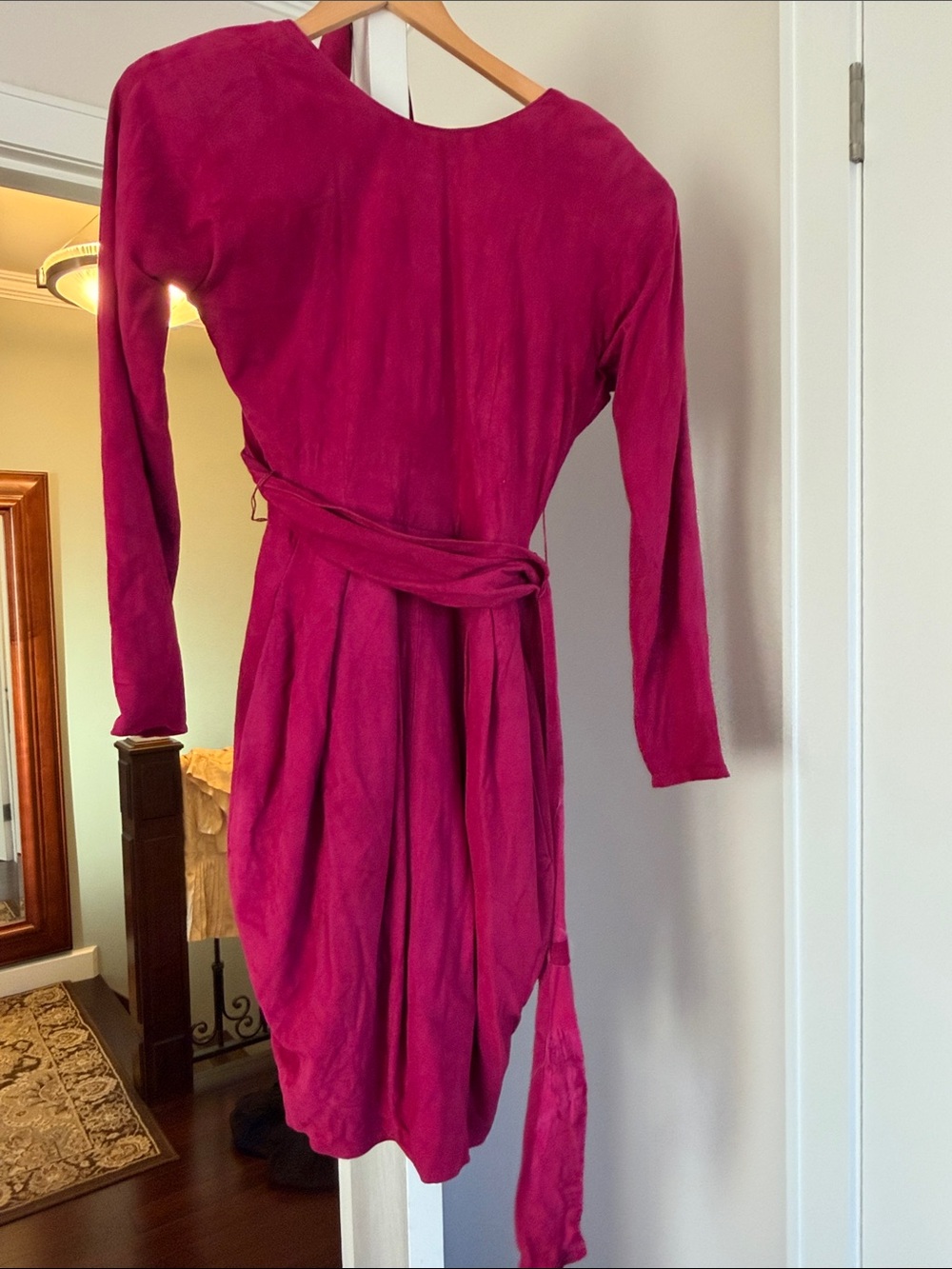 Vakko vintage suede Fuchsia Long-Sleeve leather Dress size 6